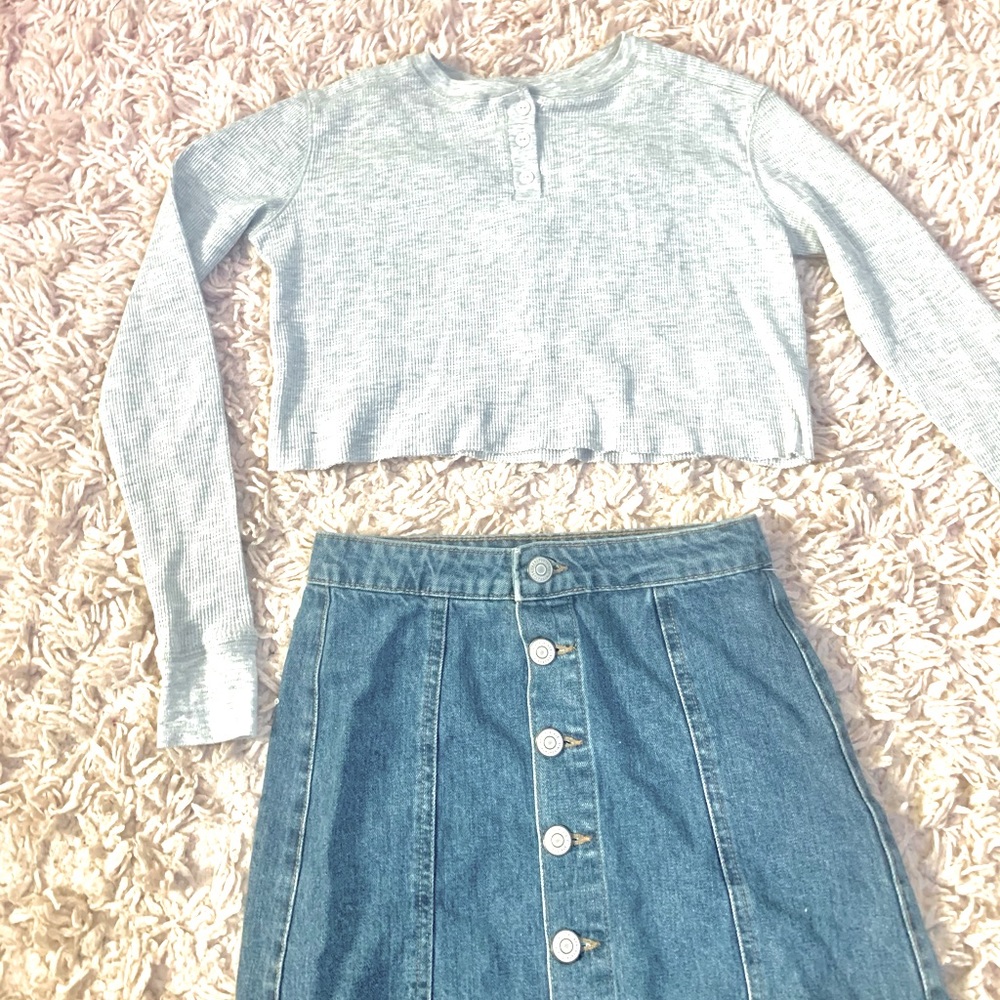 Girls sz12 waffleknit grey cropped shirt